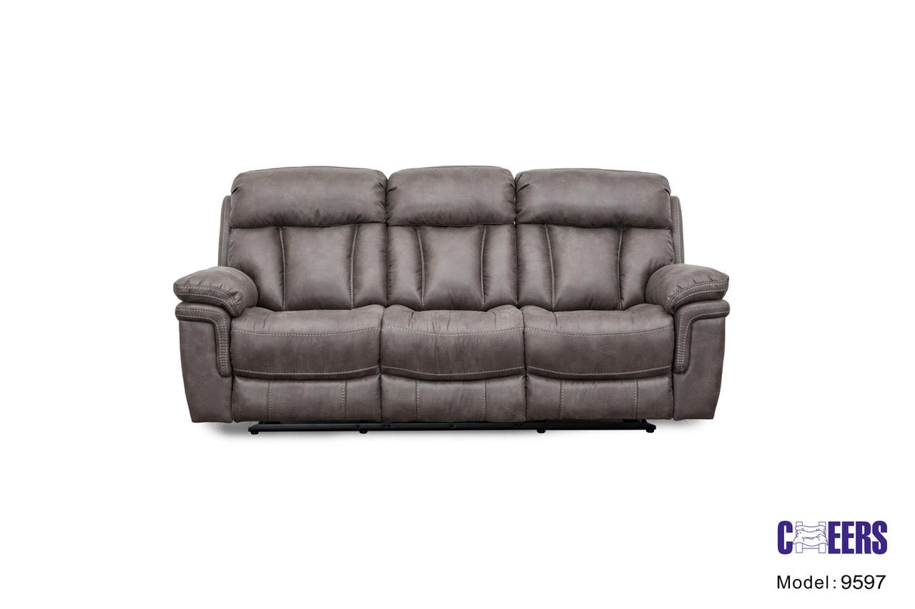 Gray Dual Reclining Sofa w/ Contrast Stitch
